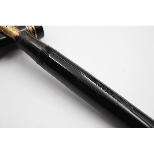 298 - Vintage MABIE TODD Swan Leverless Black FOUNTAIN PEN w/ 14ct Gold Nib WRITING