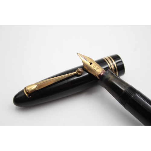 298 - Vintage MABIE TODD Swan Leverless Black FOUNTAIN PEN w/ 14ct Gold Nib WRITING