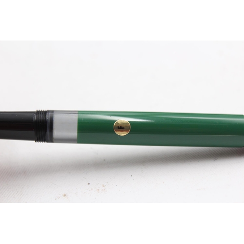 300 - Vintage PELIKAN M-150 Green & Black Fountain Pen w/ F Gold Plate Nib WRITING