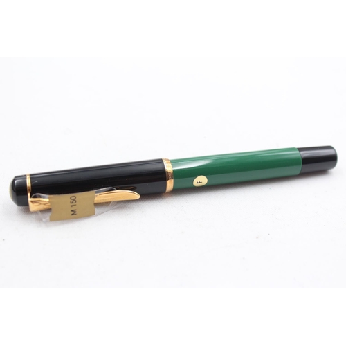 300 - Vintage PELIKAN M-150 Green & Black Fountain Pen w/ F Gold Plate Nib WRITING