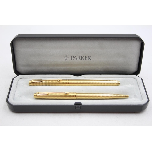 310 - Vintage PARKER 75 Gold Plated Fountain Pen w/ 14ct Gold Nib, Ballpoint, Box Etc