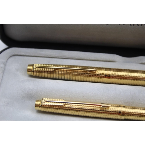 310 - Vintage PARKER 75 Gold Plated Fountain Pen w/ 14ct Gold Nib, Ballpoint, Box Etc