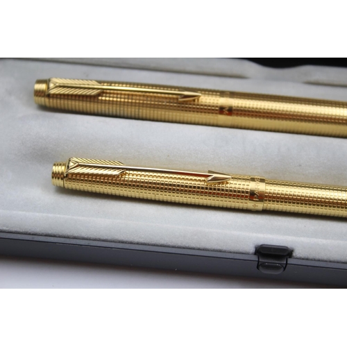 310 - Vintage PARKER 75 Gold Plated Fountain Pen w/ 14ct Gold Nib, Ballpoint, Box Etc