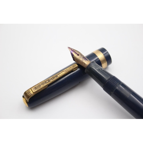 313 - Vintage WATERMAN W3 Navy Fountain Pen w/ 14ct Gold Nib WRITING