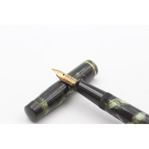 322 - DE LA RUE Onoto The Pen Green Fountain Pen w/ 14ct Gold Nib WRITING