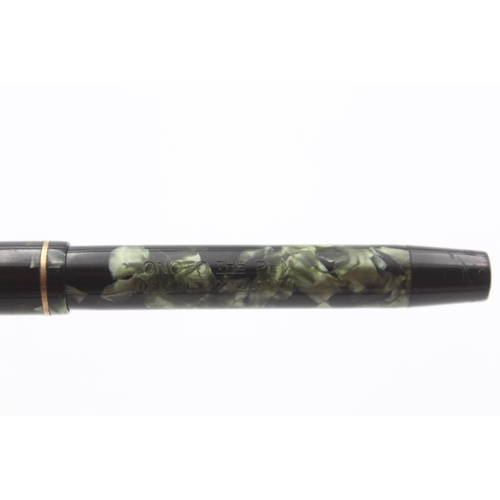 322 - DE LA RUE Onoto The Pen Green Fountain Pen w/ 14ct Gold Nib WRITING