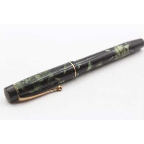 322 - DE LA RUE Onoto The Pen Green Fountain Pen w/ 14ct Gold Nib WRITING