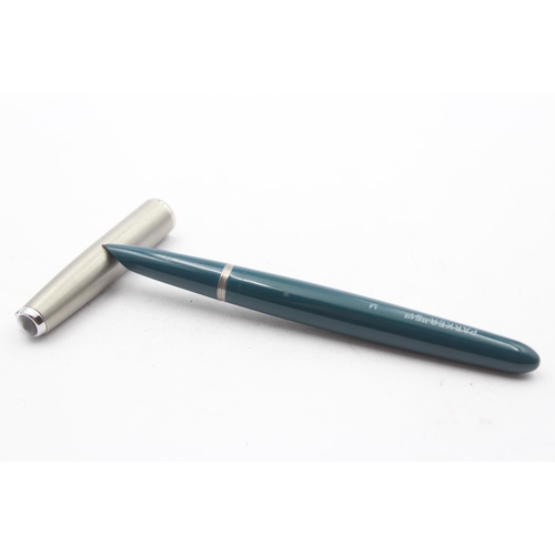 325 - Vintage PARKER 51 Teal Fountain Pen w Brushed Steel Cap, Part Chalk Mark WRITING