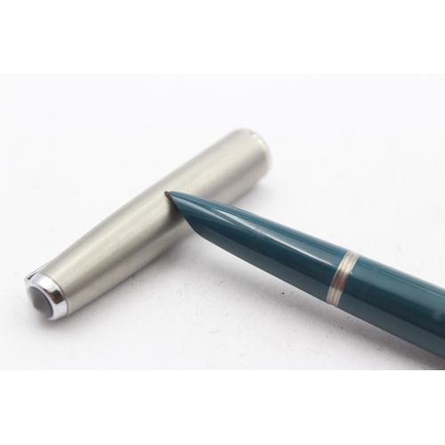 325 - Vintage PARKER 51 Teal Fountain Pen w Brushed Steel Cap, Part Chalk Mark WRITING