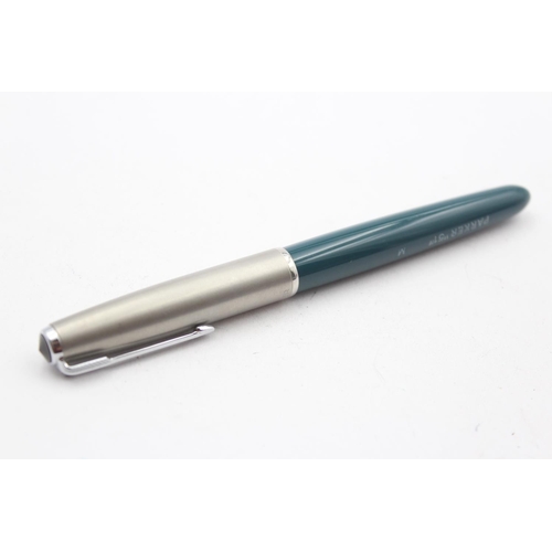 325 - Vintage PARKER 51 Teal Fountain Pen w Brushed Steel Cap, Part Chalk Mark WRITING