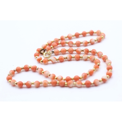 103 - 9ct Gold Clasp & Stoppers Coral Beads Necklace (8g)