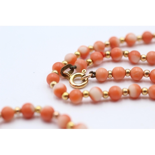 103 - 9ct Gold Clasp & Stoppers Coral Beads Necklace (8g)