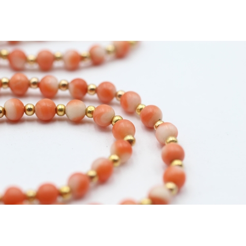 103 - 9ct Gold Clasp & Stoppers Coral Beads Necklace (8g)