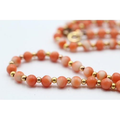 103 - 9ct Gold Clasp & Stoppers Coral Beads Necklace (8g)