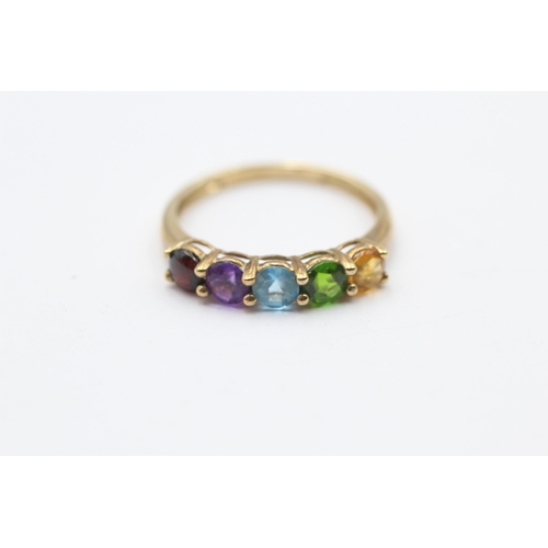 108 - 9ct Gold Multi-Gemstone Five Stone Ring Set With Garnet, Topaz, Citrine, Amethyst & Diopside (1.7g) ... 