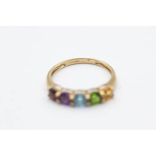 108 - 9ct Gold Multi-Gemstone Five Stone Ring Set With Garnet, Topaz, Citrine, Amethyst & Diopside (1.7g) ... 