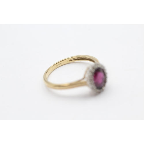 114 - 9ct Gold Diamond & Garnet Oval Halo Ring (2.2g) Size  Q