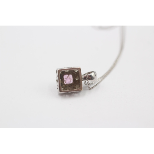 115 - 9ct White Gold Diamond & Pink Sapphire Pendant Necklace (2g)