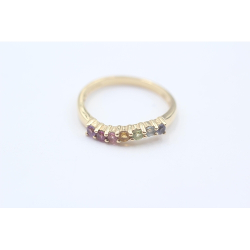 120 - 14ct Gold Garnet, Amethyst, Topaz & Citrine Stylised Wave Setting Ring (2g) Size  N