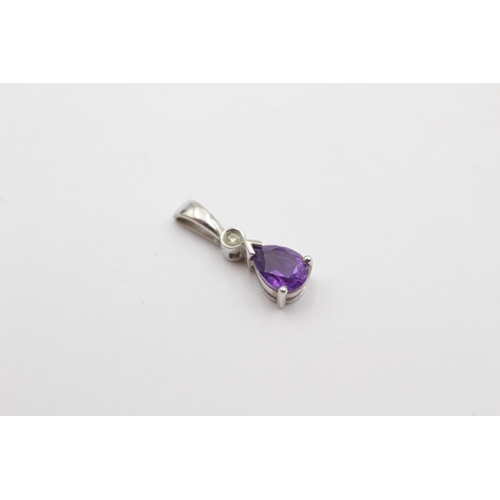 123 - 3 X 9ct White Gold Diamond & Amethyst Pendants (2.1g)