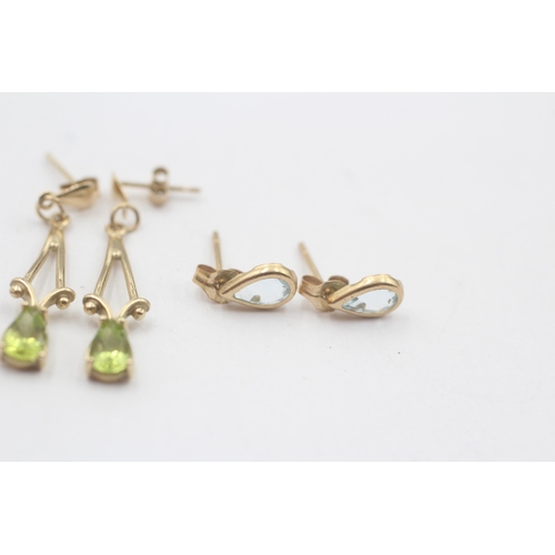 140 - 3 X 9ct Gold Topaz, Peridot And Amethyst Set Earrings (2.4g)