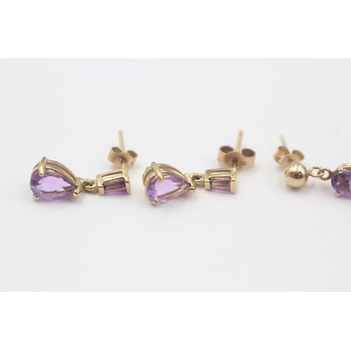 142 - 3 X 9ct Gold Amethyst Set Earrings (2.4g)