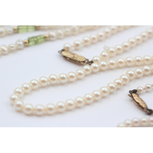 144 - 3 X 9ct Gold Clasped Cultured Pearl Necklaces (25g)