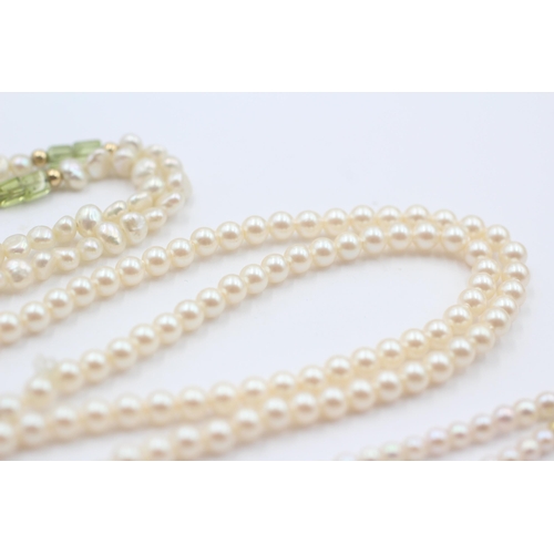 144 - 3 X 9ct Gold Clasped Cultured Pearl Necklaces (25g)