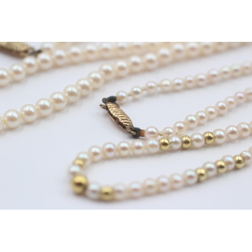 144 - 3 X 9ct Gold Clasped Cultured Pearl Necklaces (25g)