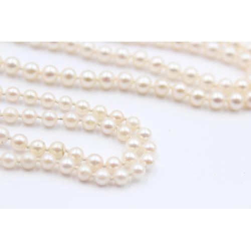 145 - 2 X 9ct Gold Clasped Cream Cultured Pearl Set Necklaces