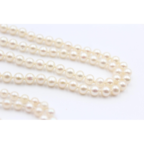 145 - 2 X 9ct Gold Clasped Cream Cultured Pearl Set Necklaces