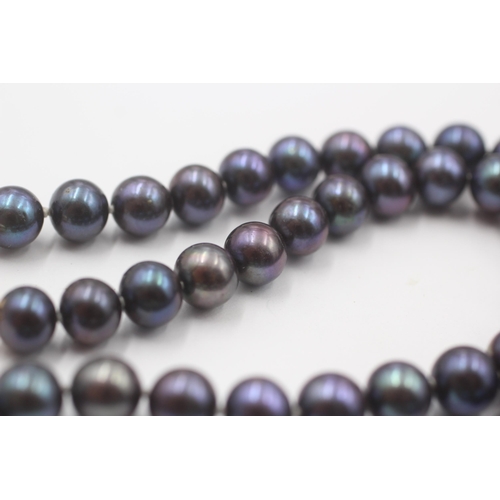 146 - 2 X 14ct Gold Clasped Black Cultured Pearl Set Necklaces (73.6g)