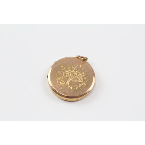 21 - 9ct Gold Back & Front Antique Round Locket Pendant With Swallow & Floral Motif (7.9g)