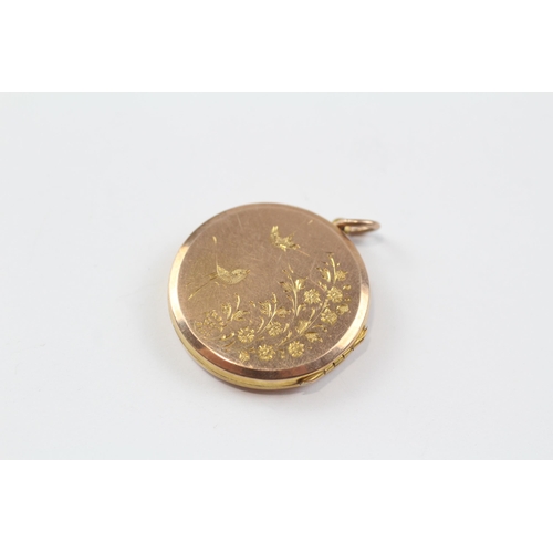 21 - 9ct Gold Back & Front Antique Round Locket Pendant With Swallow & Floral Motif (7.9g)