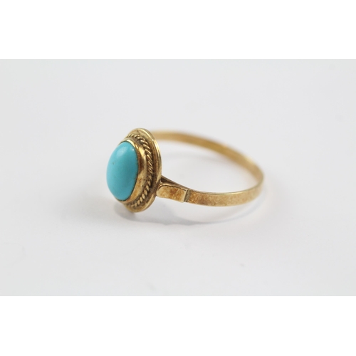 25 - 15ct Gold Turquoise Oval Cabochon Single Stone Ring (2g) Size  P