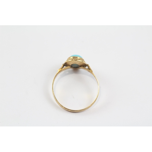 25 - 15ct Gold Turquoise Oval Cabochon Single Stone Ring (2g) Size  P