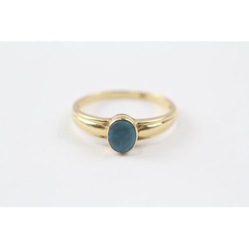 31 - 18ct Gold Black Opal Single Stone Ring (2.2g) Size  P
