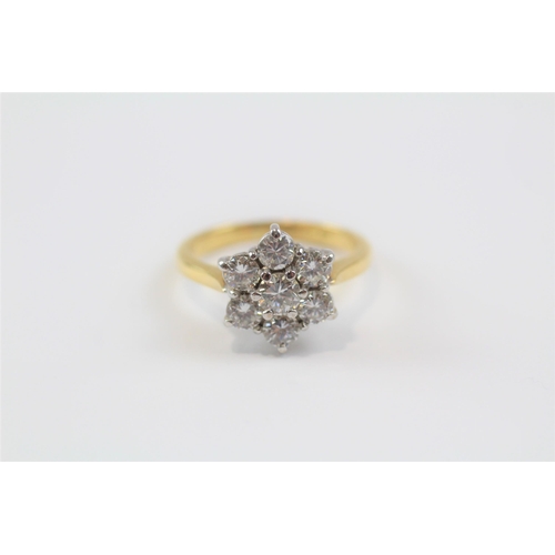 34 - 18ct Gold Round Brilliant Cut Diamond Floral Cluster Ring (4.1g) Size  J