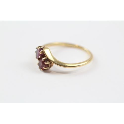 35 - 18ct Gold Garnet Two Stone Bypass Ring (2.8g) Size  M 1/2