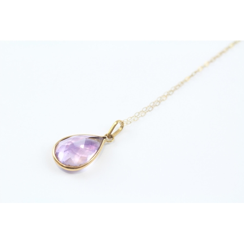 37 - 18ct Gold Amethyst Pendant Necklace With 9ct Gold Chain (4.4g)