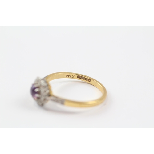 38 - 18ct Gold Diamond & Amethyst Halo Ring (2.6g) Size  N