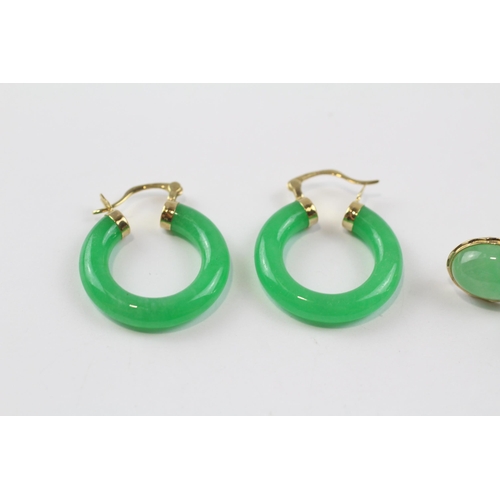 4 - 2 X 14ct Gold Dyed Jade Paired Earrings Inc. Hoop & French Clip (11.5g)