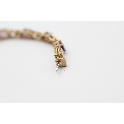 47 - 9ct Gold Diamond & Amethyst Fancy Link Bracelet (8.7g)