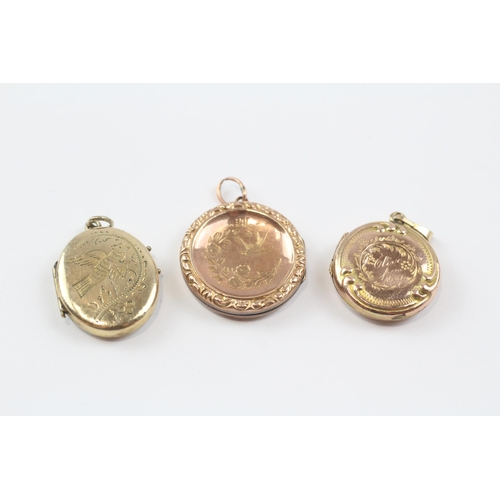 50 - 3 X 9ct Back & Front Gold Antique Foliate Etched Lockets Inc. Round & Oval (12.3g)