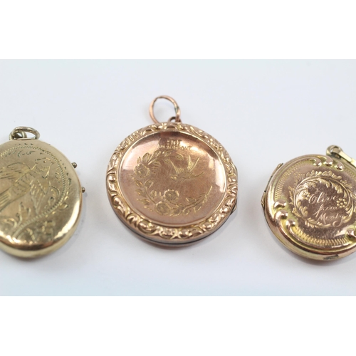 50 - 3 X 9ct Back & Front Gold Antique Foliate Etched Lockets Inc. Round & Oval (12.3g)