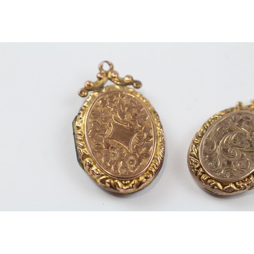 54 - 2 X 9ct Back & Front Gold Antique Foliate Ornate Oval Lockets (7.9g)