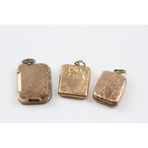 55 - 3 X 9ct Back & Front Gold Vintage Rectangular Lockets (9g)
