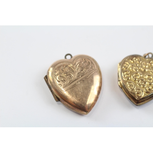 56 - 3 X 9ct Back & Front Gold Vintage Foliate Heart Lockets (10.2g)