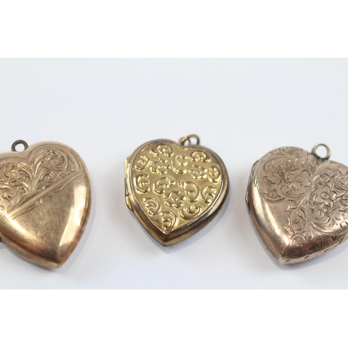 56 - 3 X 9ct Back & Front Gold Vintage Foliate Heart Lockets (10.2g)