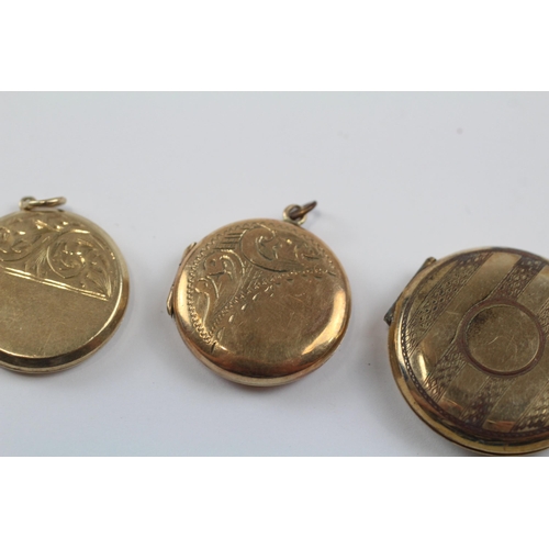 59 - 3 X 9ct Back & Front Gold Vintage Round Etched Lockets (12.6g)